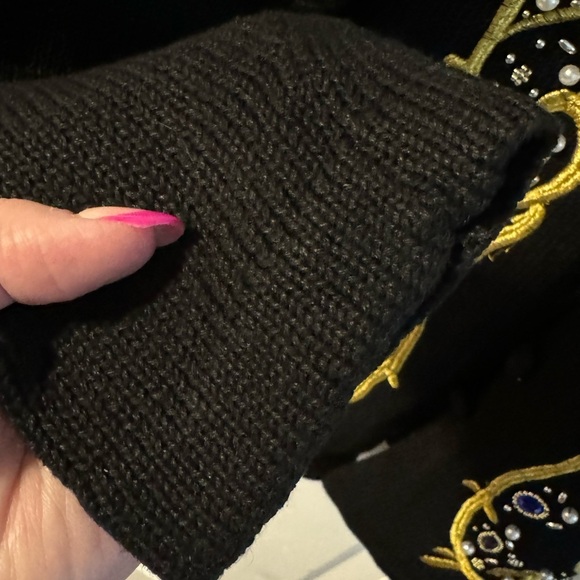 VTG 80’s Victoria Jones Embroidered Beaded Embellished Black Gold Cardigan Med - Picture 2 of 14